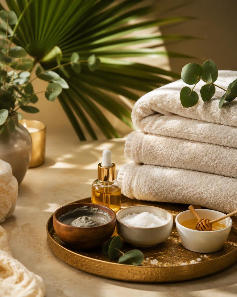 Towels and natural spa products